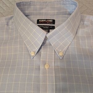 Kirkland Signature Men's Light Blue Plaid Dress Shirt